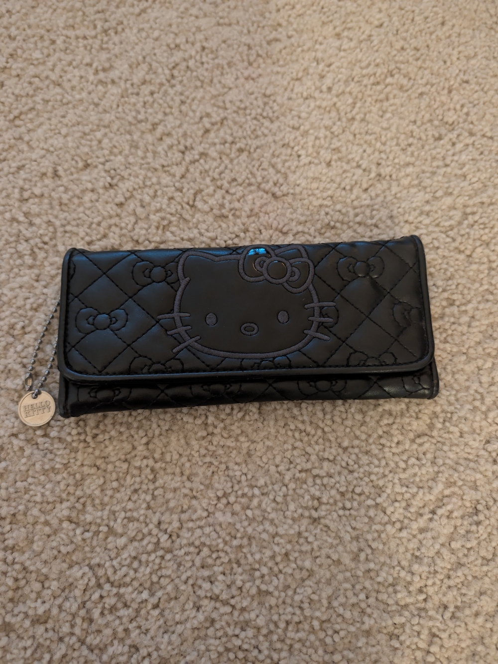 Sanrio Hello Kitty Black Quilted Long Flap Wallet w/ Metal Charm